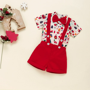 Natale pupazzo di neve Cartoon per bambini pagliaccetto con papillon e <span class=keywords><strong>tute</strong></span> rosse alla mezza Set di vestiti per gentiluomini per bambini - Product Image 3
