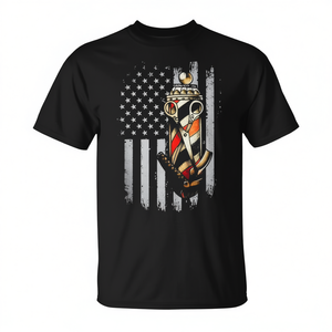 Camiseta con diseño de bandera americana negra para hombre, estilo Barber Pole, temática de barbería - Product Image 2