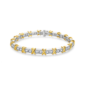 HanYu Two-Tone XOXO Tennis Bracelet 3mm D VVS1 Moissanite 925 Sterling Silver 18K Gold Plated Criss Cross Bracelet