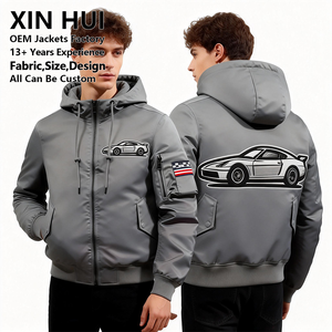 Premium PU <b>Leather</b> Winter <b>Long</b> Hooded Bomber <b>Jacket</b>-Men's Custom Logo Casual Windbreaker Zipper Closure OEM Service Wholesale - Product Image 2