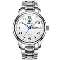 Montre à quartz Olves 5567 de luxe, sport et mode, pour couples, boîtier en alliage, bracelet en acier inoxydable, aiguilles lumineuses, affichage jour/date