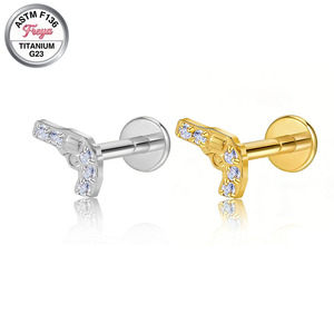 Boucles <span class=keywords><strong>d</strong></span>'oreilles de créateur Freya en gros, en titane, à dos plat, motif fleur, diamant, pour piercing hélix, snug, conch, tragus, labret, bijoux de mode - Product Image 6