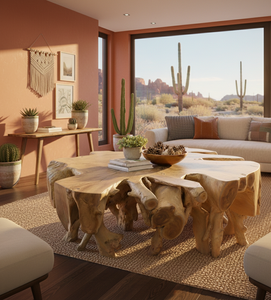 Table basse unique en racine de teck avec base sculpturale à grain naturel et plateau en verre transparent pour des intérieurs modernes et élégants - Product Image 6