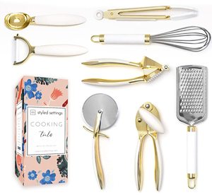 White & Gold Kitchen Tools and Gadgets 8PCS Cooking Tools with Anti-Slip Handles Gold Kitchen Accessories set of 8