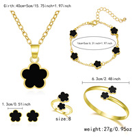 Nouvel Ensemble de Bijoux de Mode pour Femme, Ensemble Passe-Partout, Bracelet Fleur Chanceuse, Collier Trèfle à Cinq Feuilles, Bague et Boucles d'Oreilles en Alliage