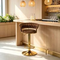 Tabouret de bar tissé à la main, réglable en hauteur, pivotant, avec base en métal et repose-pieds, idéal pour café, bar, îlot de cuisine