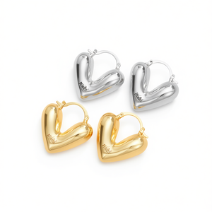 Pendientes de Aro Hlago con Forma de Corazón, Plata 925, Chapados en Oro, Unisex, Joyería Romántica para Uso Diario - Product Image 1