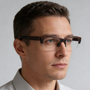 Gafas de Madera Semimontura Rectangulares para Hombre Wenzhou con Lentes AC Anti-UV Planas, Modelo 6006 - Product Image 1