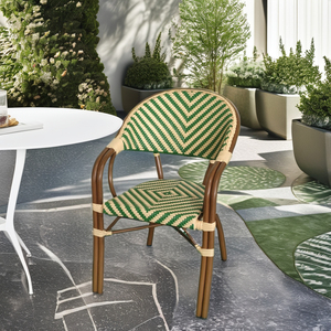 Silla de Comedor Apilable de Mimbre PE Ratán para Bistró con Aspecto de Bambú para Exteriores Estilo Francés Muebles de Jardín - Product Image 1