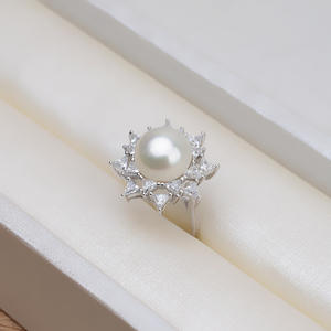 Juego de Joyería Fina de Plata S925 para Mujer, Anillo de Oreja Personalizado, Triángulo de Diamantes, Perla Grande, Incluye Bandeja de Accesorios para DIY - Product Image 3