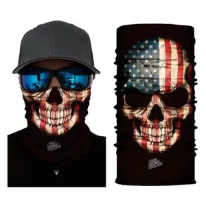 Personalizzato di stampa del poliestere tessuto del cranio usa american flag faccia bandana misto