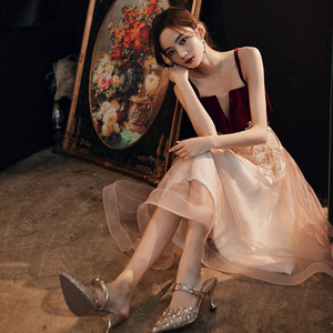 Cocktail Dress A-Line Empire Waist Sweetheart Neck Burgundy Tulle Contrast Color Short Length For Banquet Events - Product Image 3