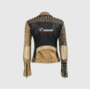 Femmes-Punk cuir PU noir Varsity veste clouté-Rivet mode Street-wear moto manteau Denim veste Qasaab gants société - Product Image 2