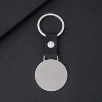 Blanker Schlüsselanhänger aus Gebürstetem Metall und Leder, Runde Form, für DIY Laser-Logo, UV-Druck und Foto, Edelstahl-Schlüsselring