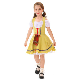 Vestido Dirndl Amarillo para Niñas, Estilo Oktoberfest, Corte en A, Chifón Lavable, Disfraz para Festivales - Product Image 4