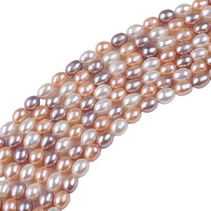 Perles d'eau douce en forme de riz Zhuji 7-8 mm, naturelles, blanches, poudre avec des couleurs mélangées de violet pour collier et bracelet DIY - Product Image 5