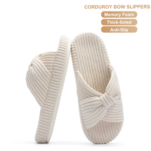 Pantuflas de Pana con Lazo para <span class=keywords><strong>Mujer</strong></span>, Espuma Viscoelástica, Suela Gruesa Antideslizante, Pantuflas de Invierno para el Hogar - Product Image 1