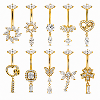 Anneaux de nombril en acier chirurgical 316L avec zircon CZ, motif chiot doré, papillon, libellule, fleur, bijoux de piercing pour femme