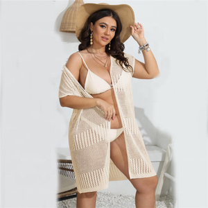 2024 Latest Long Sleeve Open Front Hollow Dress <strong>Crochet</strong> Cover up Sexy Perspective <strong>Mesh</strong> Beach Cover up Seaside <strong>Skirts</strong> - Product Image 6
