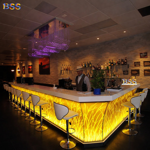 Barra de <span class=keywords><strong>Bar</strong></span> de Diseño para Restaurante, Moderna <span class=keywords><strong>y</strong></span> Contemporánea, en Forma de L, con Iluminación LED - Product Image 1
