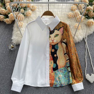 <span class=keywords><strong>Blouses</strong></span> et chemises pour femmes à manches longues en patchwork imprimé printemps automne - Product Image 5