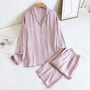 Conjunto de Pijama SUHE PJ-044 para Mujer, Estilo Vacacional, Modal Suave, Satinado, Color Sólido, Manga Larga, Cierre con Cordón, Tela No Tejida, Ligero, para el Hogar - Product Image 2