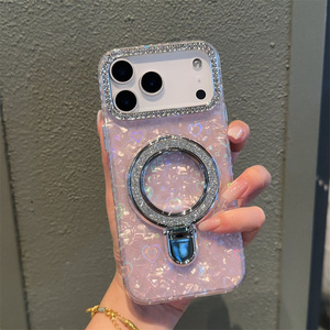 Funda Magnética con Soporte para iPhone 17 16 15 14 Pro Max, Diseño Degradado IMD, con Brillantina, Conchas y Diamantes - Product Image 2