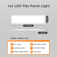 Panneau LED 1x4 FT en gros, 20 30 40W, 3 températures de couleur commutables (3000 4000 5000K), éclairage plat et fin pour bureaux, hôpitaux, écoles et usage commercial