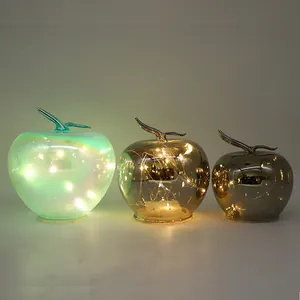 流行产品圣诞灰色青苹果形玻璃球带发光二极管灯新设计独特核心工艺家居礼品