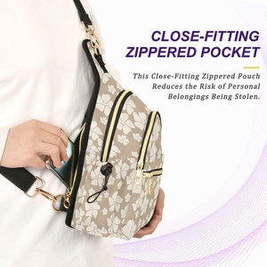 Custom Design Brown Hau Flower Polyester Hawaii Aloha Shoulder <b>Chest</b> Bag <b>Small</b> Crossbody Sling Bag for Women - Product Image 6