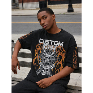 T-shirt Homme Streetwear Oversize en Coton 100% Effet Vieilli Délavé à l'Acide, Impression Numérique Personnalisée OEM - Product Image 2
