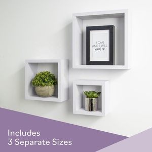 Ensemble de 3 étagères flottantes en forme de <span class=keywords><strong>cube</strong></span> <span class=keywords><strong>blanc</strong></span>, double niveau, design en bois pour gagner de la place dans la cuisine, la salle de bain, le salon - Product Image 3