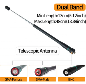 Antena Telescópica SMA-Hembra de Alta Ganancia y Doble Banda para Radio Bidireccional Baofeng <span class=keywords><strong>Cignus</strong></span> Kenwood UV-5R 888S UV-82 - Product Image 1