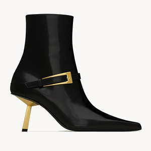 Dress Stiletto Metal Buckles Ankle <b>Boots</b> Sexy Women's Pointed Toe Short <b>Boots</b> Gold High Heels Patent Shoes - Product Image 6