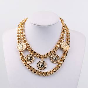 European American <b>Cross</b> Border Jewelry Retro Geometric Chunky <b>Chain</b> Multi Layer Necklace For Women Gold Zinc Alloy Party Pendant - Product Image 4