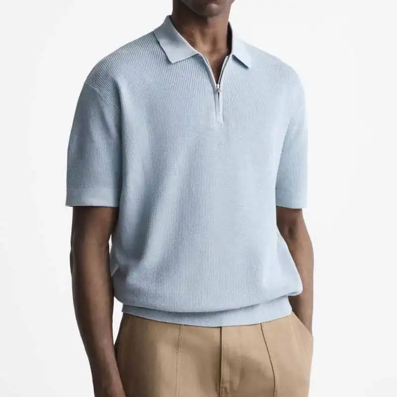 Chemise en tricot pour hommes de haute qualité 100% coton tricoté col polo Designer pull à manches courtes pull à demi-fermeture éclair 1/4