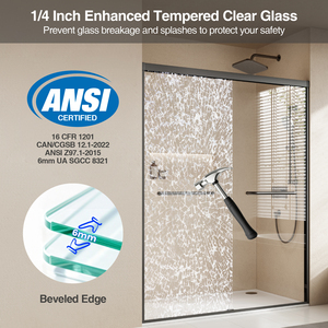 Cabine de douche élégante à double porte coulissante 58-60 pouces, verre trempé 6 mm avec barre porte-serviettes finition chromée - Product Image 6