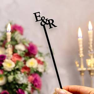 Agitateurs à cocktails personnalisés noirs pour fêtes et mariages, avec initiales, pour décorations de boissons - Product Image 5