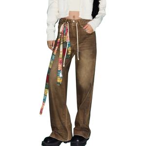 Pantalones Vaqueros Casuales Vintage para Hombre al por Mayor, Novedad, Desgastados, Lavados, de Pierna Ancha con Cordón, Combinables con Todo - Product Image 4