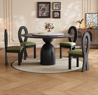 Table de salle à manger ronde en chêne européen brun industriel STG de 160 cm, personnalisée, 6 places, en bois massif, avec chaises, pour mobilier de restaurant