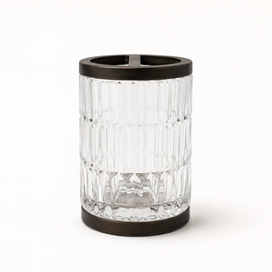 Juego de Vasos de Vidrio Transparente Acanalado de Primera Calidad con Detalles de Madera, Dispensador de Loción de 6 Piezas, Vaso, Jabonera, Tarro para Toallitas, Portacepillos de Dientes, Bandeja - Product Image 6