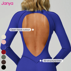 Janya Dames Ademende Sport Gym Bodysuit En Jumpsuit Met Lange Mouwen, Een Stuk Fitness Yoga Bodysuit Met Holle Rug - Product Image 4