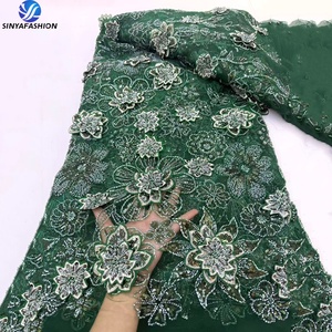 Phi đen 3D hoa hạt Sequins thêu ren vải chất lượng cao nặng phụ nữ thiết kế đám cưới Đảng hạt Sequins ren - Product Image 2