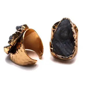 Hot Selling Gemstone Ring Natuurlijke Agaat Ring Openning Verstelbare Grote Druzy Ringen Voor Mannen Verjaardagscadeau