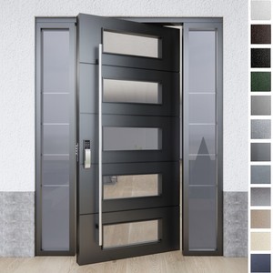 Porte d'entrée extérieure pivotante moderne BASEN avec panneau en verre, structure antivol en acier inoxydable pour villa - Product Image 6