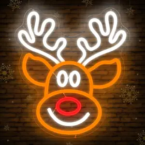 可调光圣诞麋鹿发光二极管霓虹灯霓虹灯墙壁装饰标志儿童冬季家居派对装饰卧室客厅夜灯