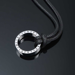 Punk Leather Rope <b>Necklace</b> Titanium Steel <b>Ring</b> Pendant 60cm Waxed Cord Single Pendant Fashionable Tibetan Style SP727 - Product Image 3