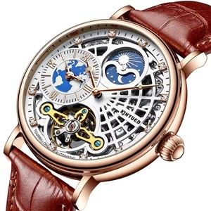 Montre mécanique pour homme KINYUED, mouvement automatique, phase de lune, bracelet en cuir, étanche 3ATM, plusieurs fuseaux horaires - Product Image 1