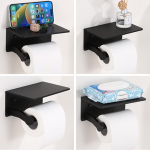 <span class=keywords><strong>Porte</strong></span>-<span class=keywords><strong>Papier</strong></span> <span class=keywords><strong>Toilette</strong></span> Auto-Adhésif Moderne Noir en Aluminium <span class=keywords><strong>avec</strong></span> Étagère, Idéal pour Salle de Bain - Product Image 3
