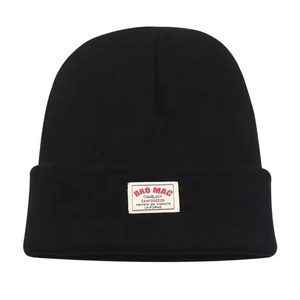 Оптовая продажа, однотонная вязаная шапка 100% акриловой жаккардовой вышивки с логотипом на заказ, зимние вязаные шапки унисекс - Product Image 6